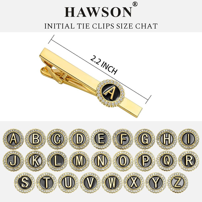 HAWSON مشابك ربطة عنق 2.2 بوصة للرجال بلون ذهب 18 قيراط (حرف A-Z) لملحقات أزياء الرجال لارتدائها في يوم الزفاف، مجوهرات الرجال أو هدايا له، عيد ميلاد أو ذكرى سنوية - Image 5